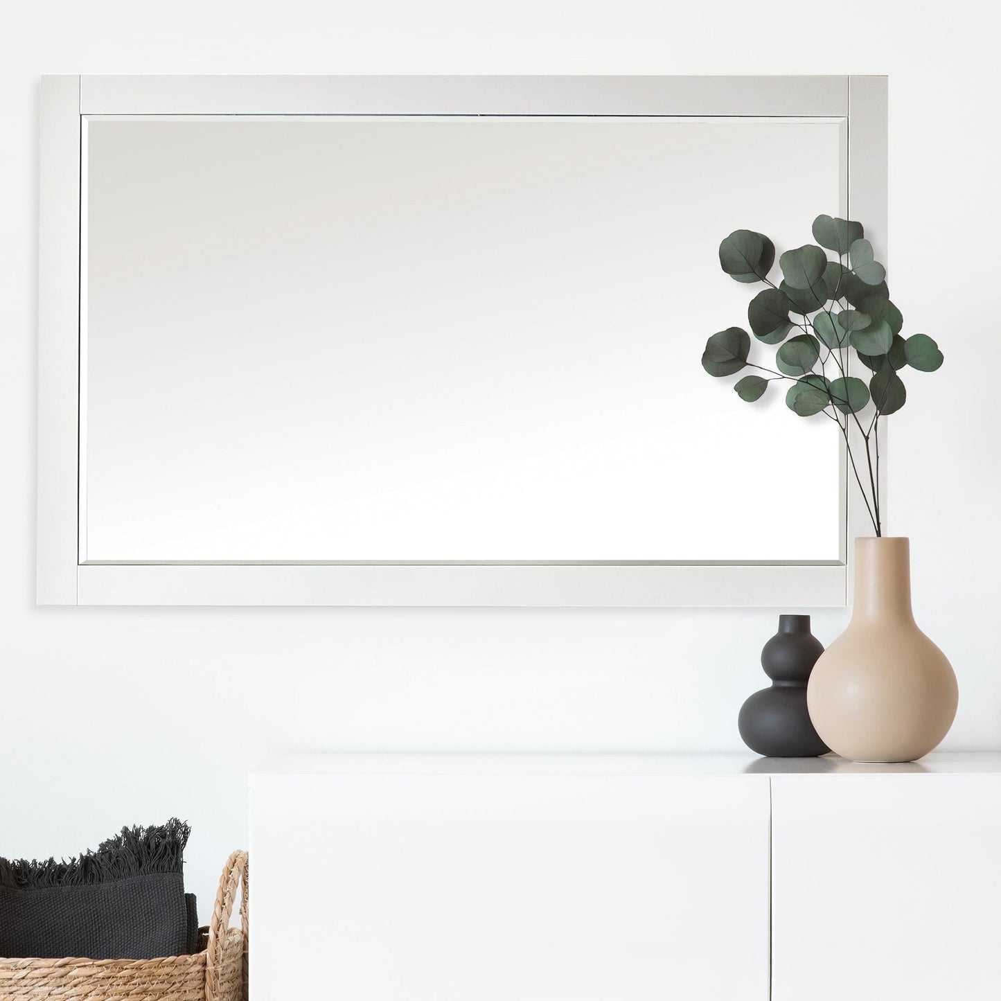 Altair Maribella 57" x 36" Rectangle White Wood Framed Wall-Mounted Mirror