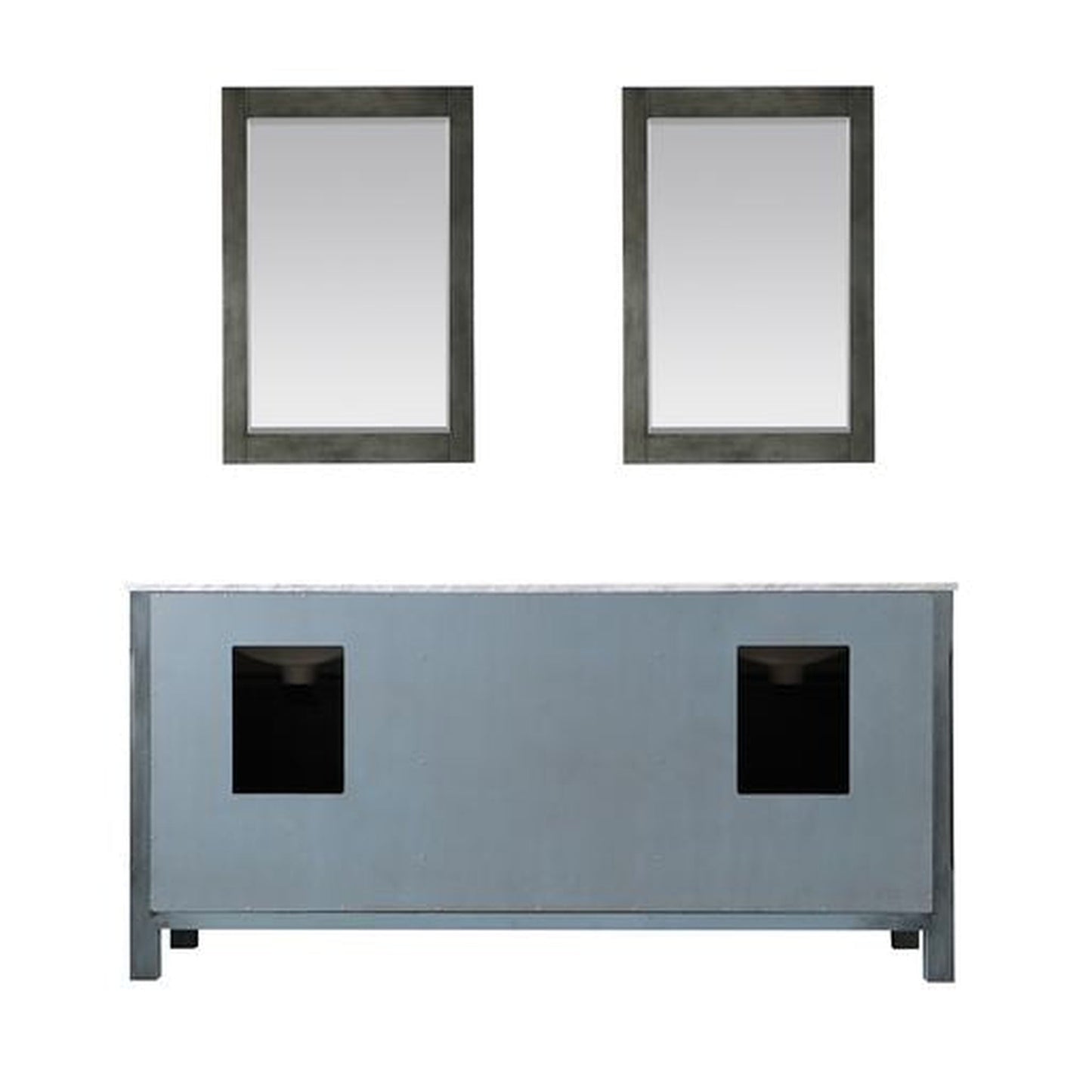 Altair Maribella 72" Double Rust Black Freestanding Bathroom Vanity Set With Mirror, Natural Carrara White Marble Top, Two Rectangular Undermount Ceramic Sinks, and Overflow