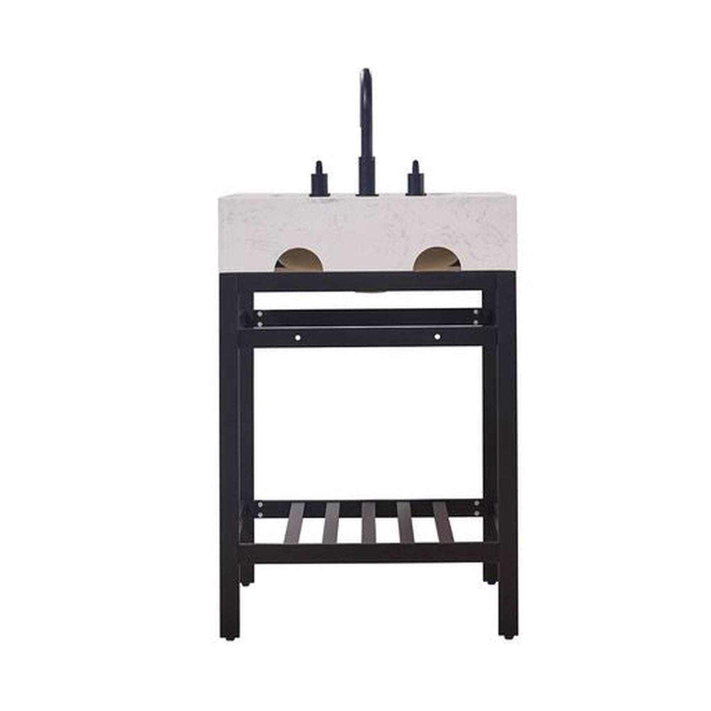 Altair Merano 24" Matte Black Single Stainless Steel Bathroom Vanity Set Console With Mirror, Aosta White Stone Top, Single Rectangular Undermount Ceramic Sink, and Safety Overflow Hole