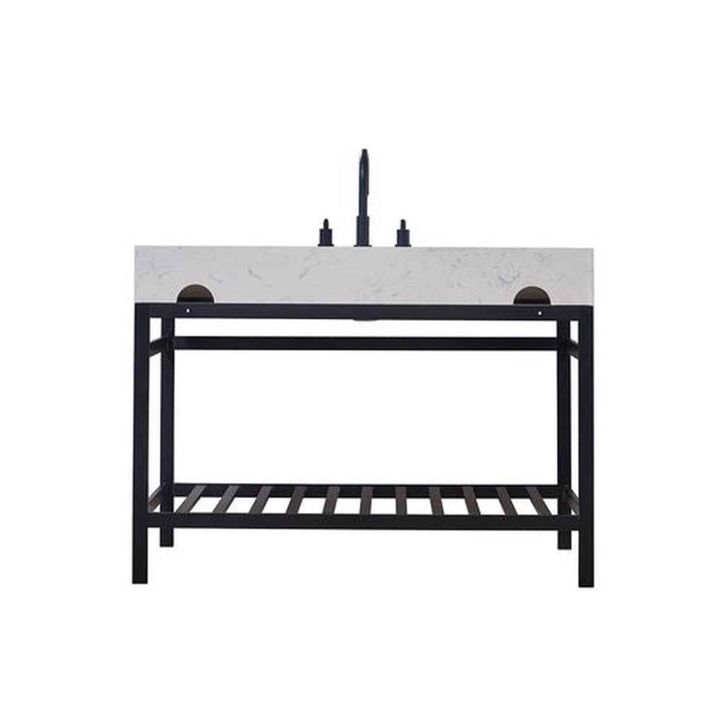 Altair Merano 48" Matte Black Single Stainless Steel Bathroom Vanity Set Console With Mirror, Aosta White Stone Top, Single Rectangular Undermount Ceramic Sink, and Safety Overflow Hole