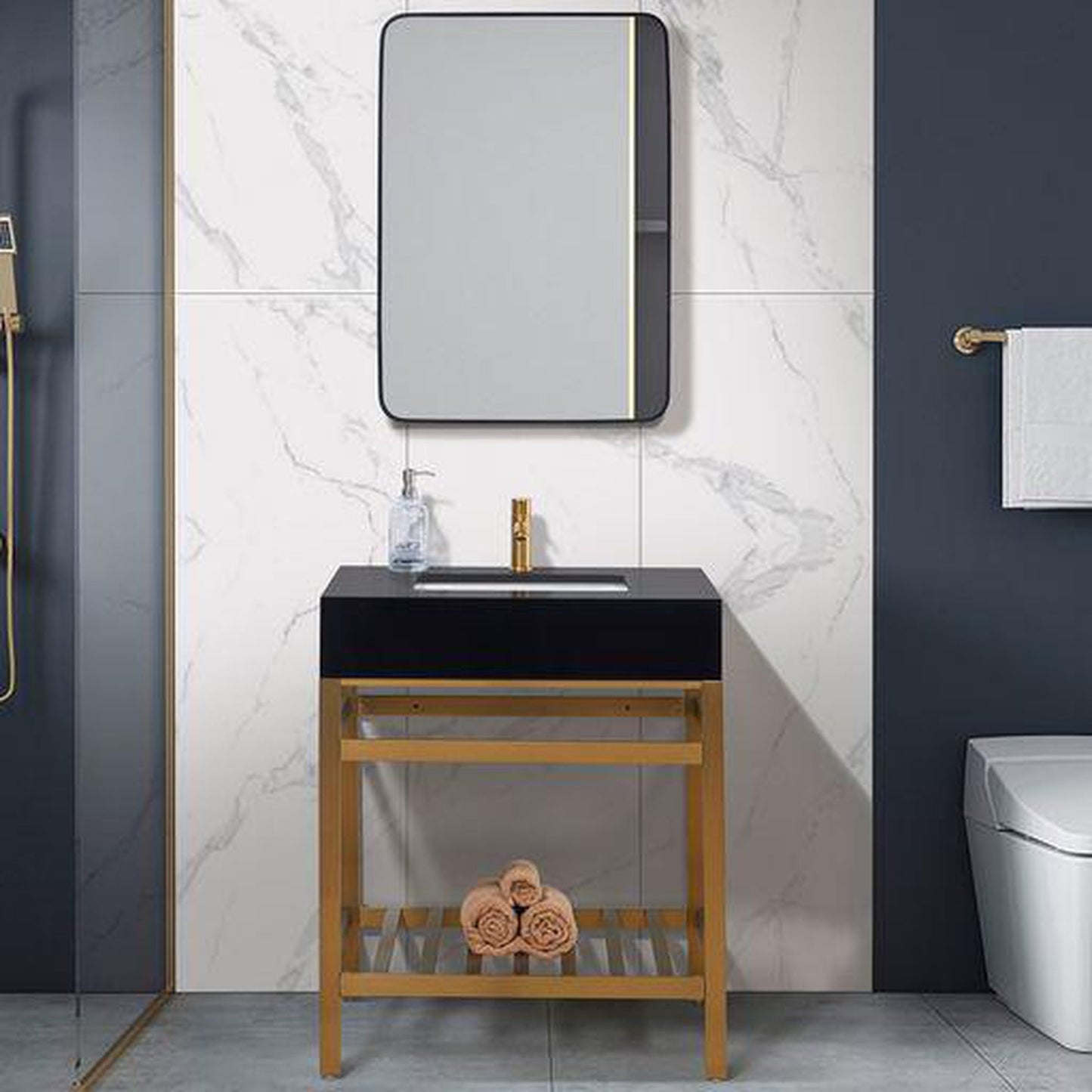 Altair Nauders 30" x 22" Imperial Black Apron Composite Stone Bathroom Vanity Top With White SInk