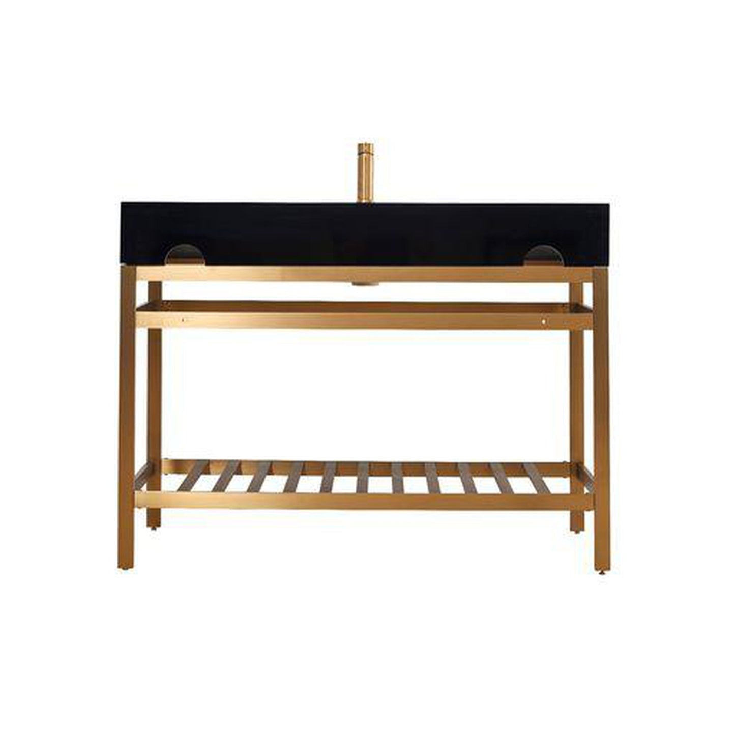 Altair Nauders 48" Brushed Gold Single Stainless Steel Bathroom Vanity Set Console With Imperial Black Stone Top, Single Rectangular Undermount Ceramic Sink, and Safety Overflow Hole