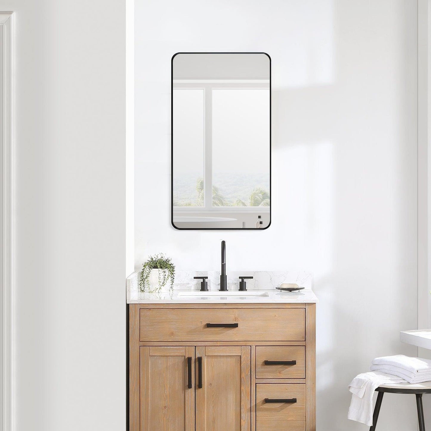 Altair Nettuno 18" x 32" Rectangle Matte Black Aluminum Framed Wall-Mounted Mirror