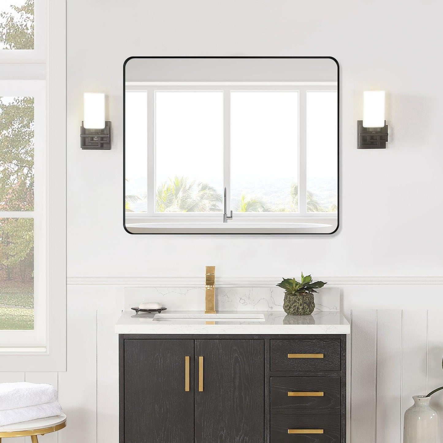 Altair Nettuno 36" x 30" Rectangle Matte Black Aluminum Framed Wall-Mounted Mirror