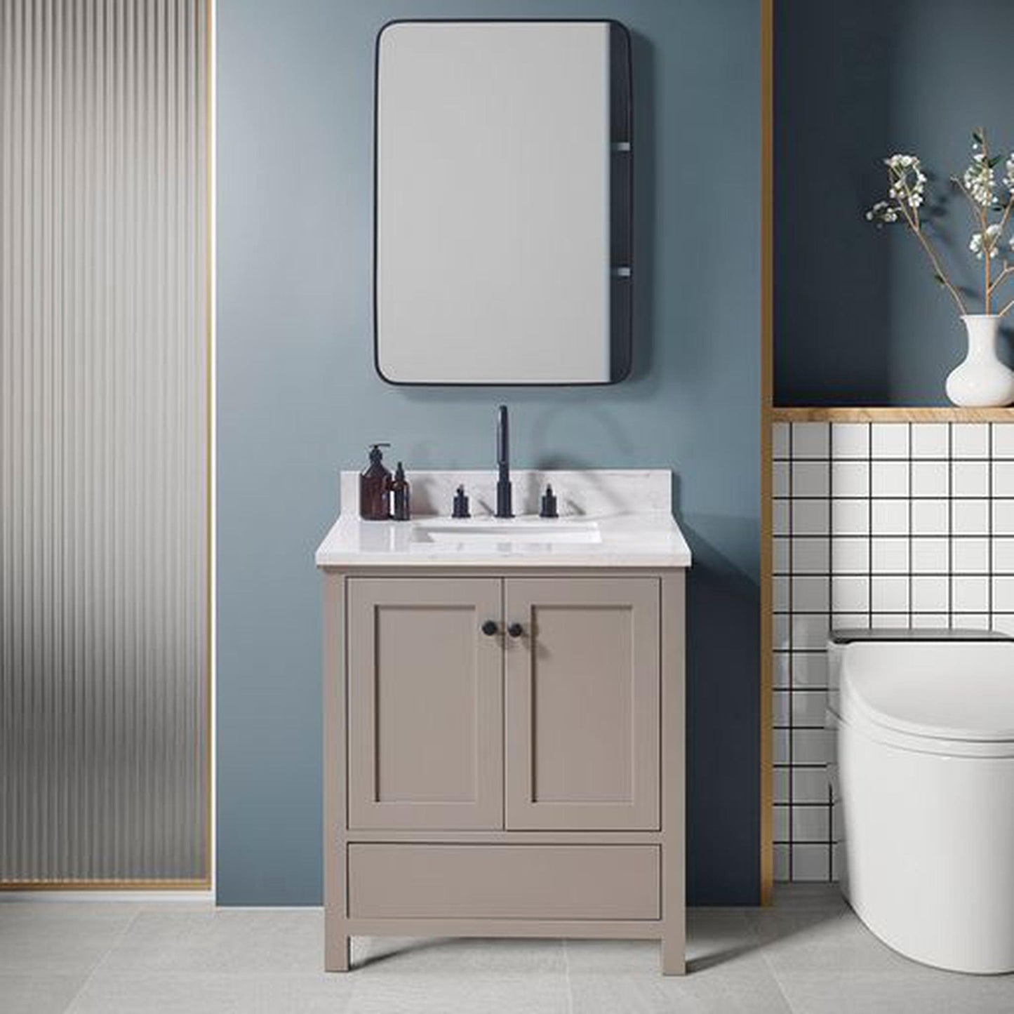 Altair Oderzo 31" x 22" Aosta White Composite Stone Bathroom Vanity Top With White SInk