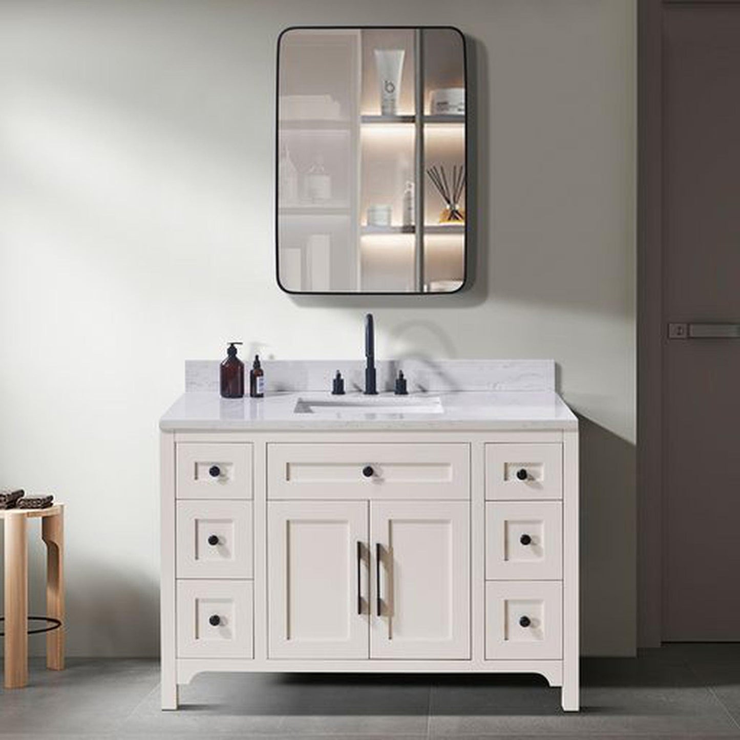 Altair Oderzo 49" x 22" Aosta White Composite Stone Bathroom Vanity Top With White SInk