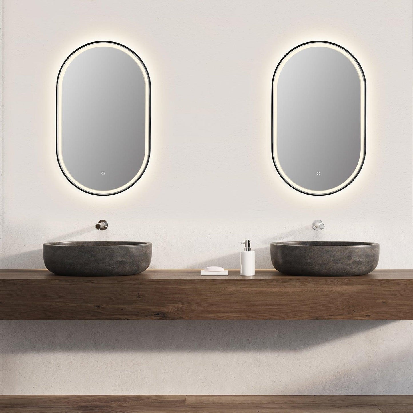 Altair Oleggio 22" Oval Matte Black Wall-Mounted LED Mirror