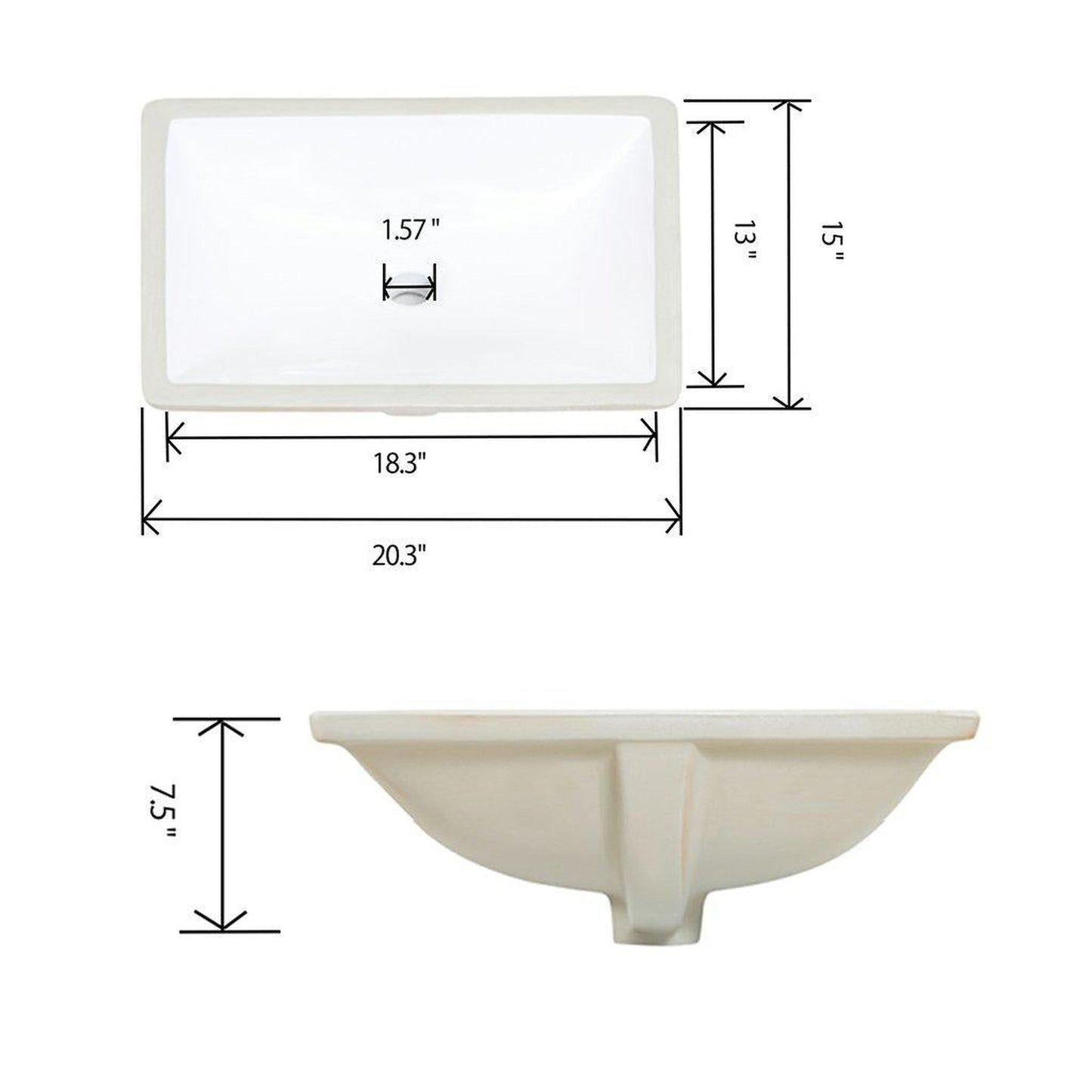 Altair Pireas 20" Rectangular White Ceramic Undermount Sink