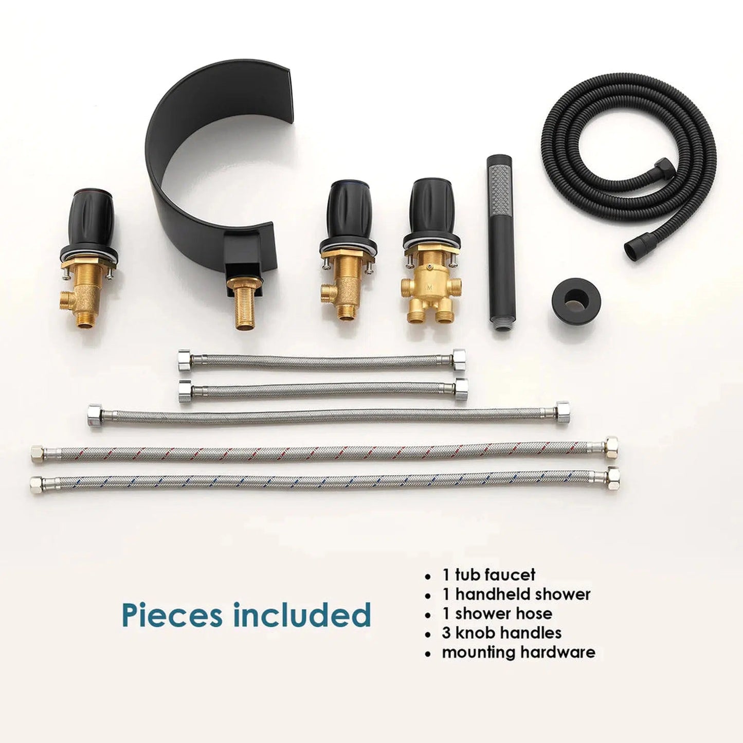 Altair Recea Matte Black Triple Handle Deck-mounted Bathtub Faucet With Handshower and Diverter