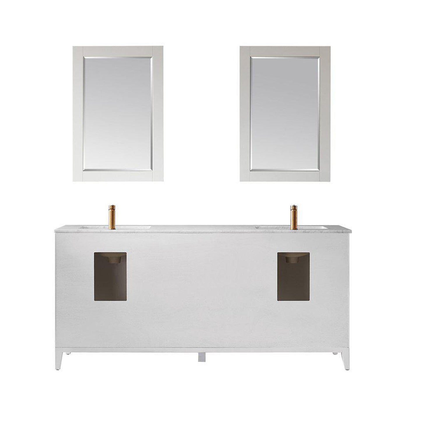 Altair Sutton 72" Double White Freestanding Bathroom Vanity Set With Mirror, Natural Carrara White Marble Two Rectangular Undermount Ceramic Sinks, and Overflow