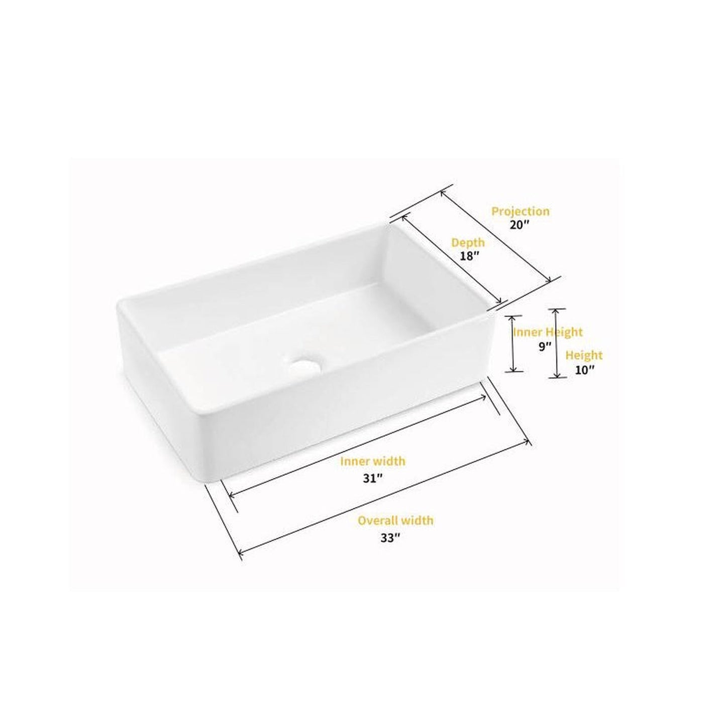 Altair Trento 33" Rectangular White Ceramic Farmhouse Sink