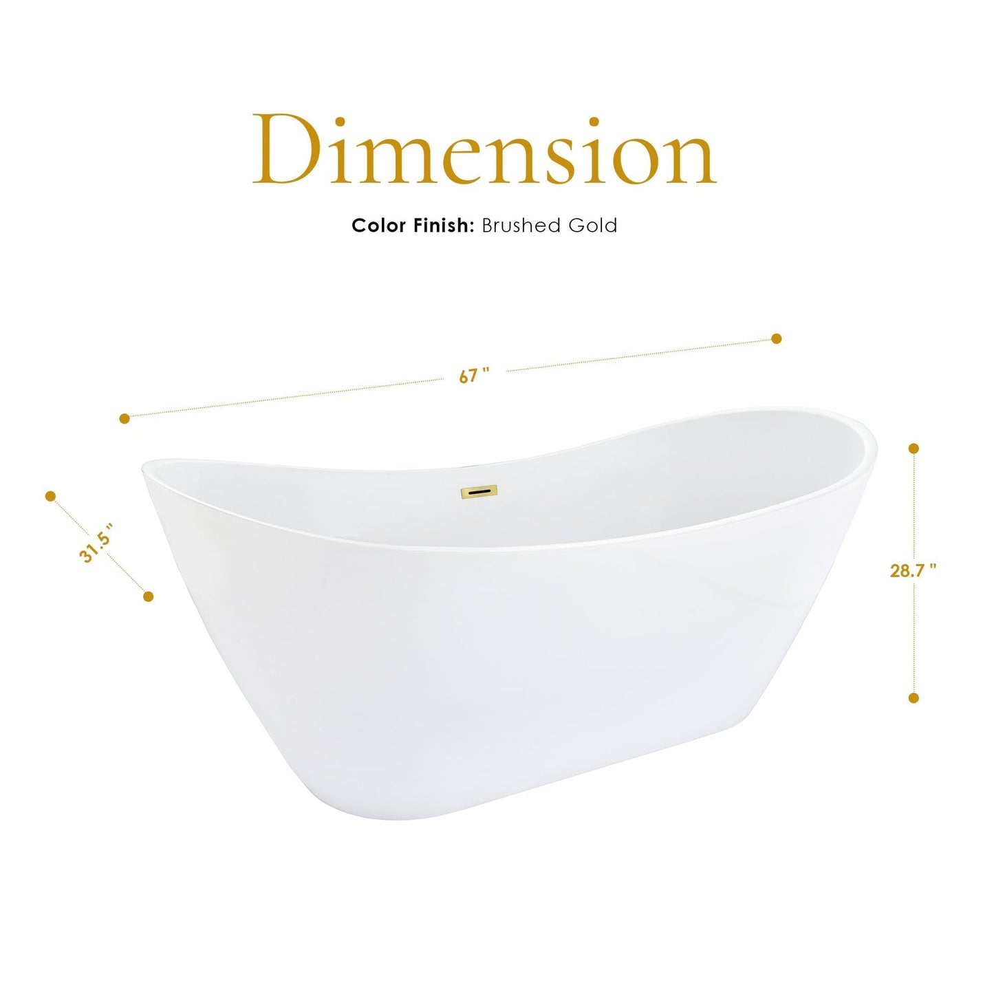 Altair Vansza 67" x 32" White Acrylic Freestanding Bathtub With Drain and Overflow