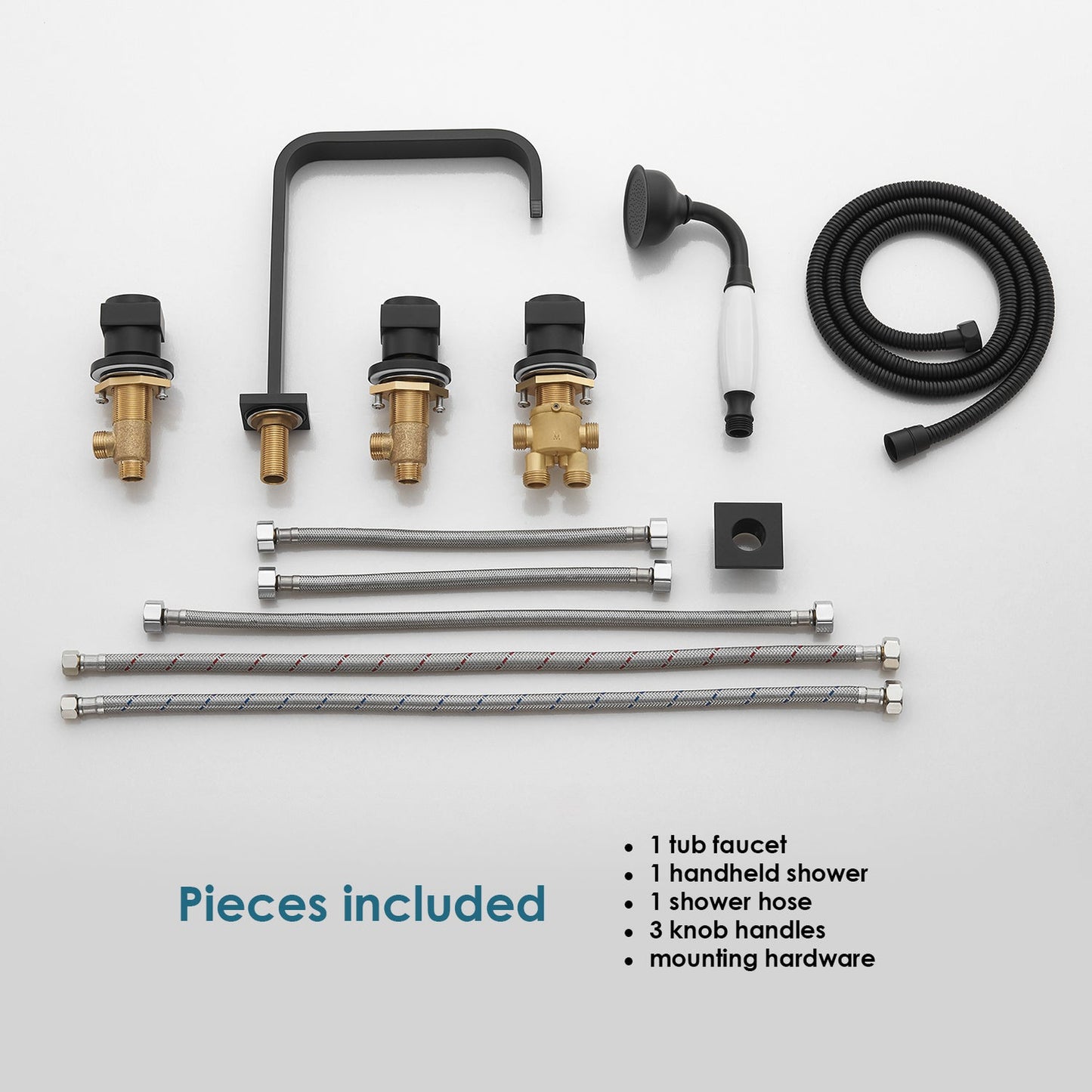 Altair Vikran Matte Black Triple Handle Deck-mounted Bathtub Faucet With Handshower