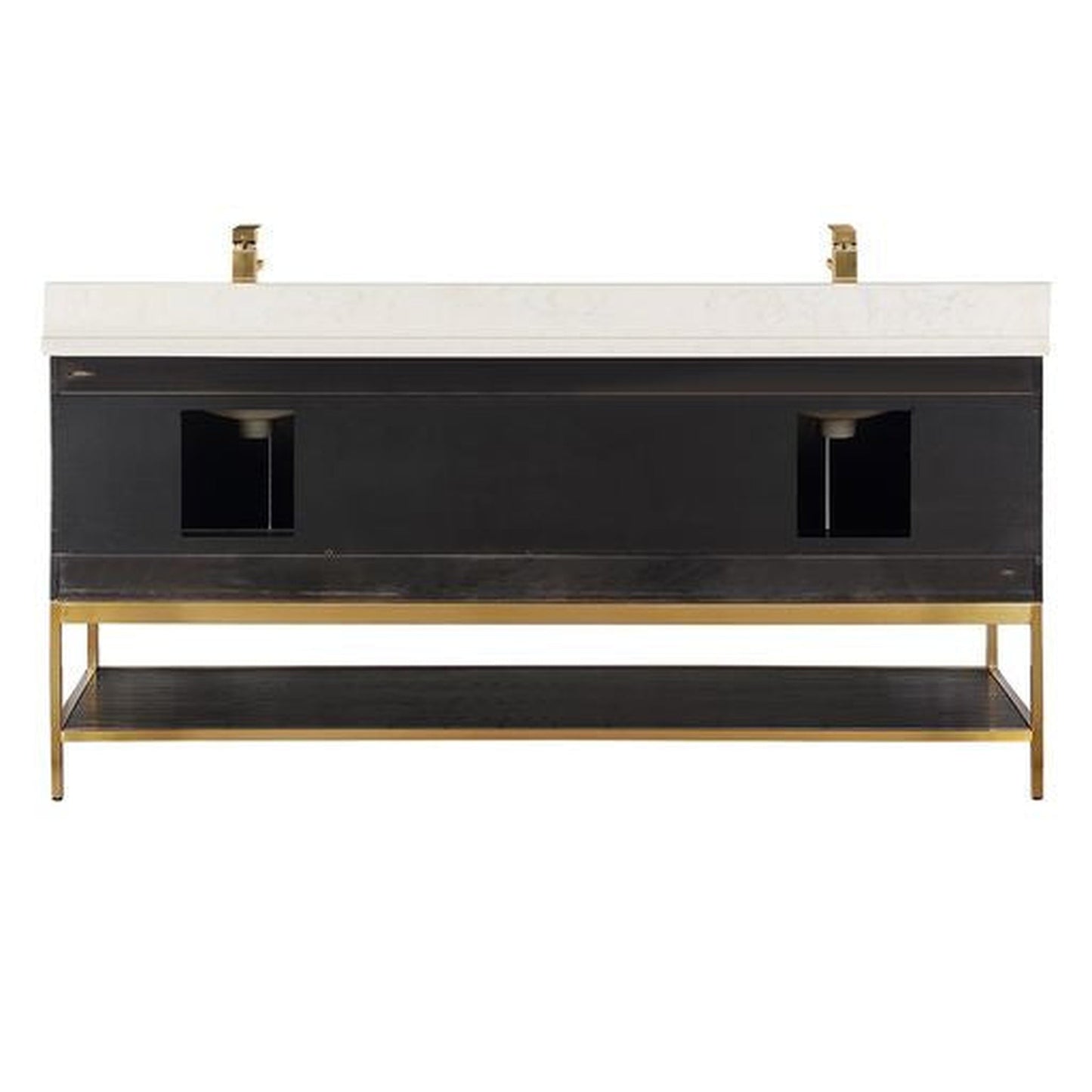 Altair Wildy 72" Black Oak Freestanding Double Bathroom Vanity Set With Stylish Composite Grain White Stone Top, Two Rectangular Undermount Ceramic Sinks, Overflow, and Backsplash