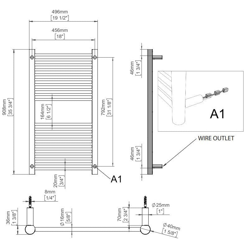 Amba Antus A2036 20-Bar Brushed Stainless Steel Hardwired Towel Warmer