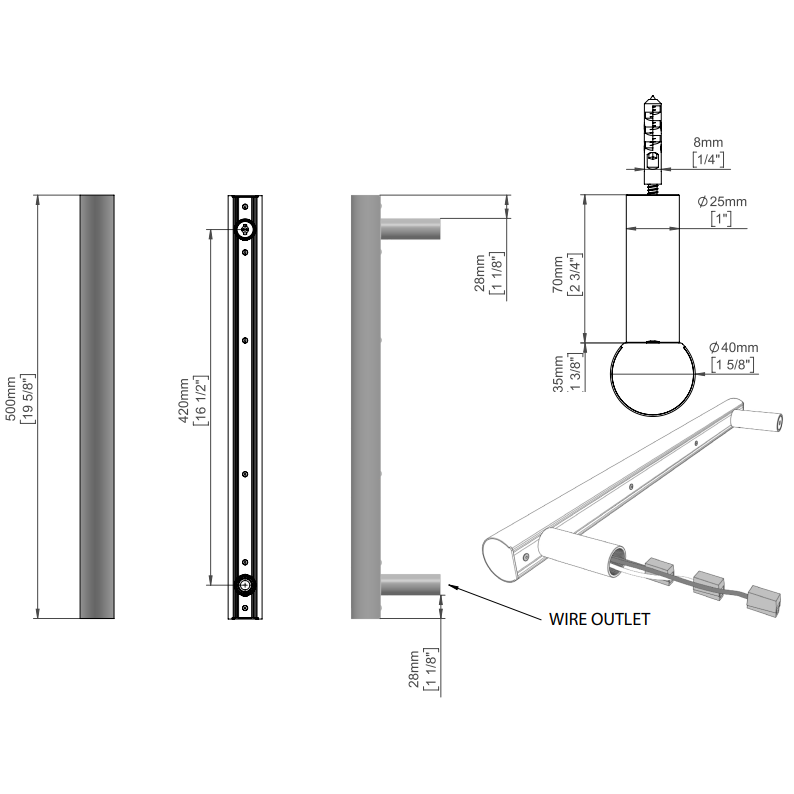 Amba Modello I Round 20" Hardwired Single Bar Brushed Stainless Steel Towel Warmer