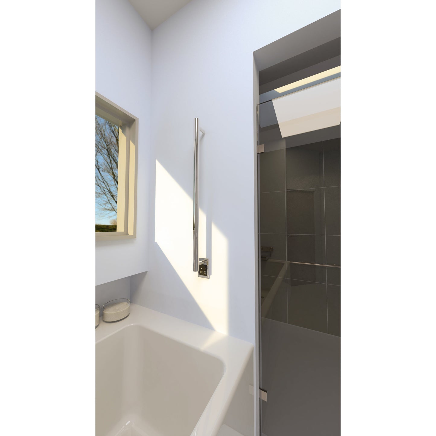 Amba Modello I Round 40" Hardwired Single Bar Polished Stainless Steel Towel Warmer