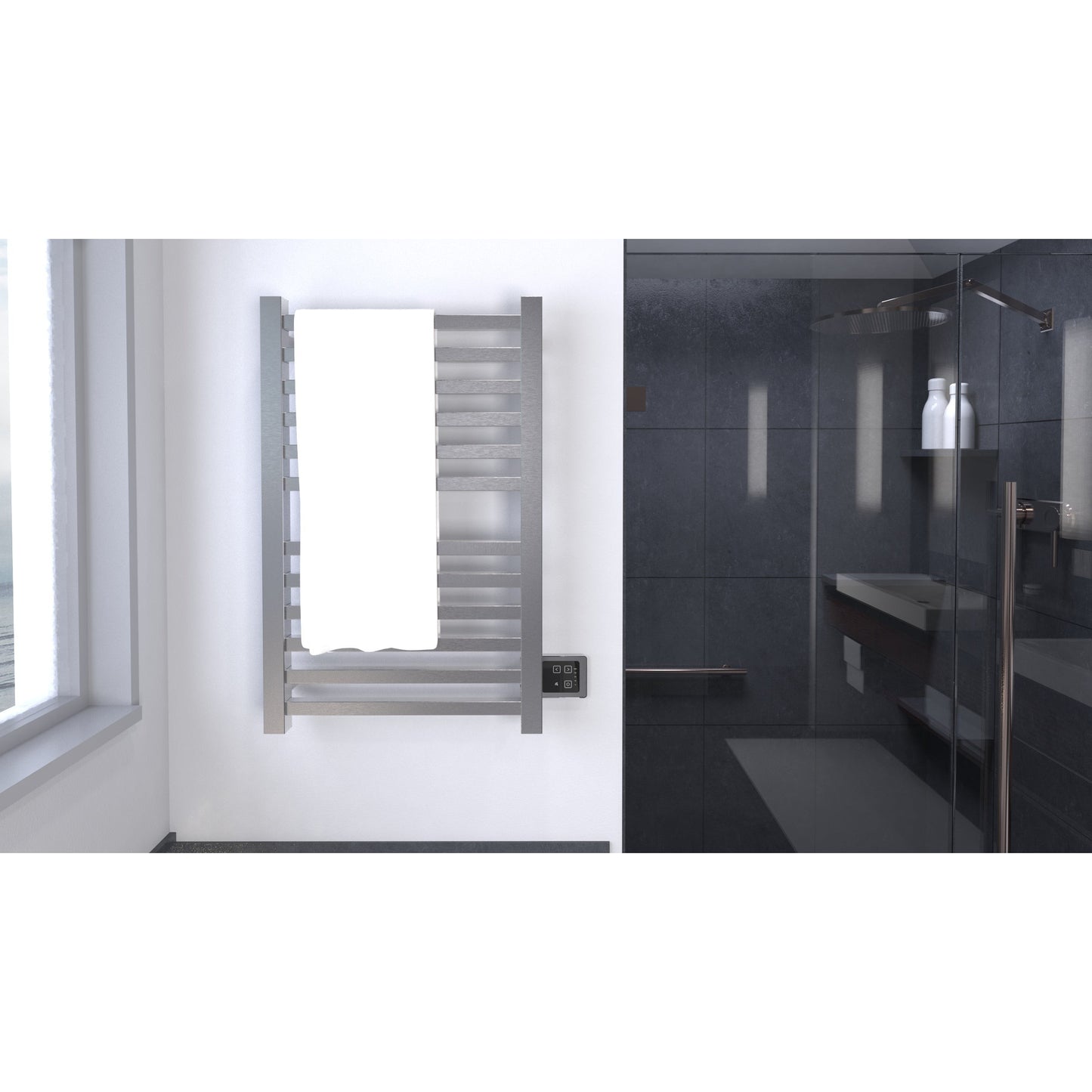 Amba Quadro Q2132 12-Bar Brushed Stainless Steel Hardwired Towel Warmer