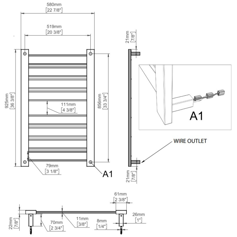 Amba Vega V2337 8-Panel Brushed Stainless Steel Hardwired Towel Warmer