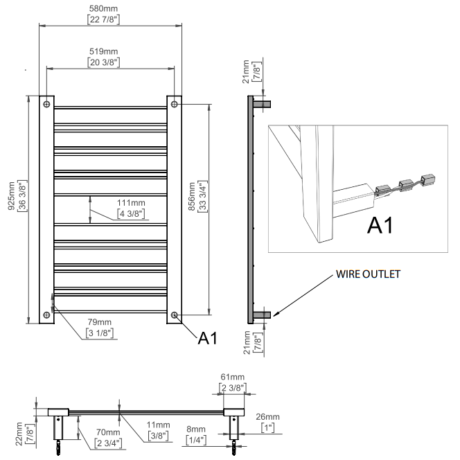 Amba Vega V2337 8-Panel Matte Black Hardwired Towel Warmer