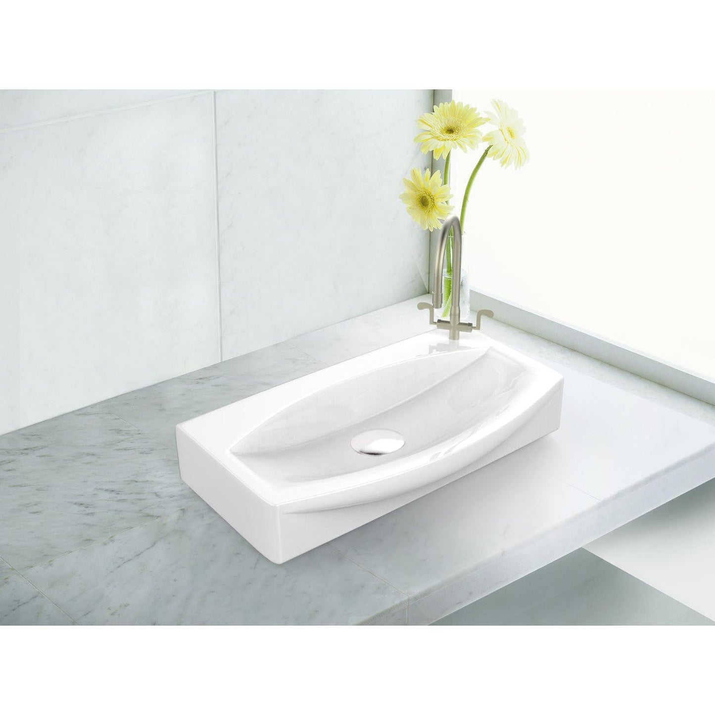 American Imaginations AI-22464 17" White Unique Ceramic Above Counter Bathroom Vessel Sink Set