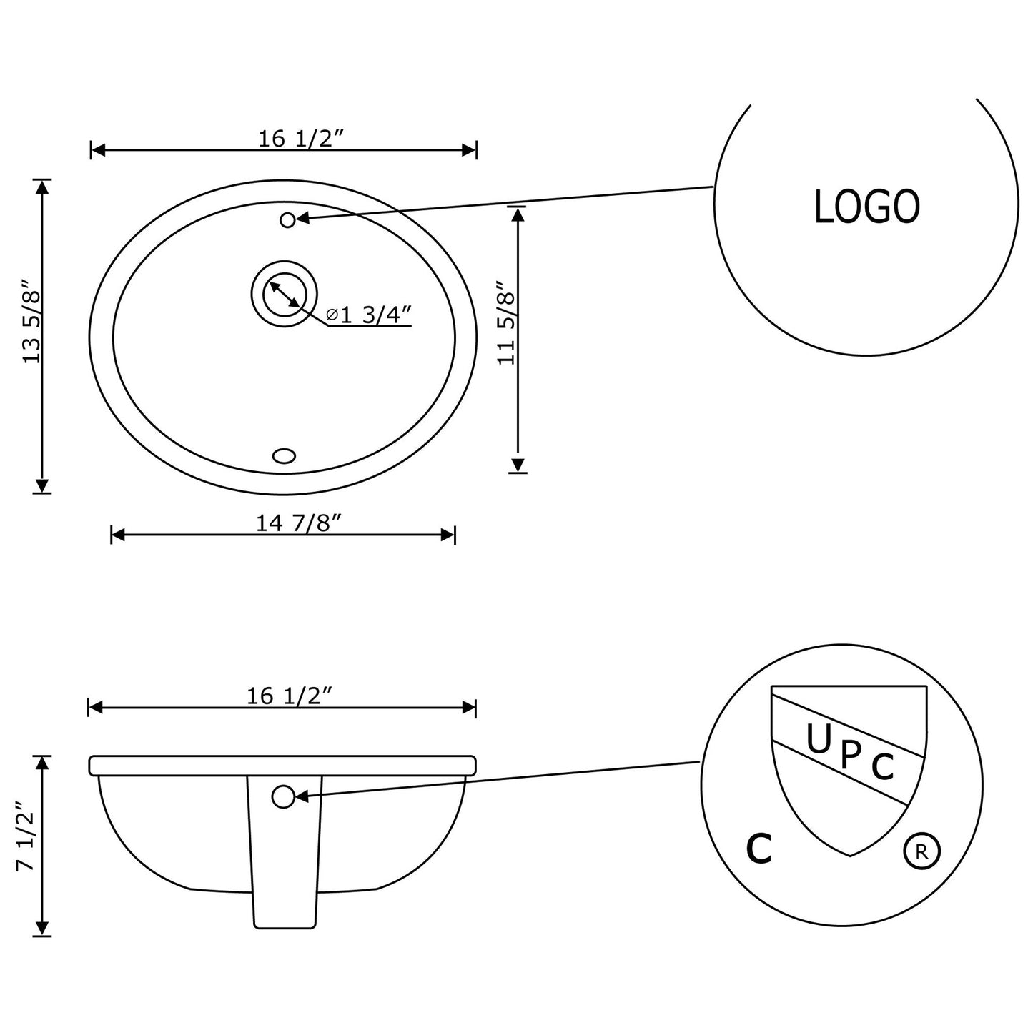 American Imaginations AI-27732 Oval White Ceramic Bathroom Undermount Sink with Enamel Glaze Finish