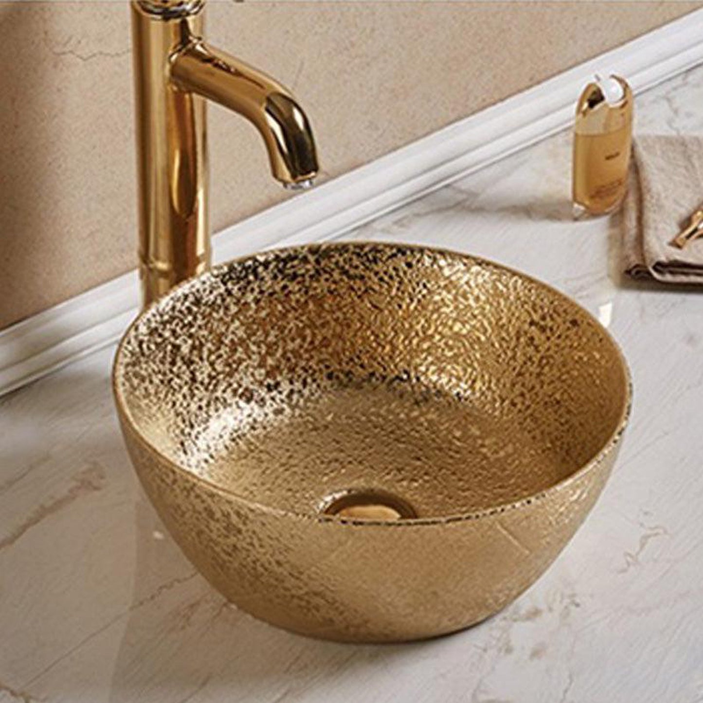 American Imaginations AI-27867 14" Round Enamel Glaze Gold Ceramic Transitional
