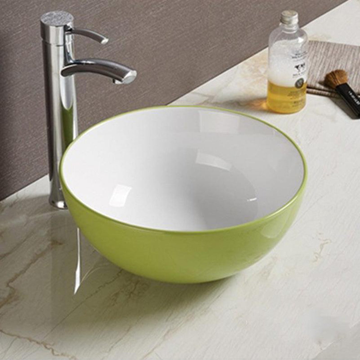 American Imaginations AI-27881 14" Round Enamel Glaze Olive-White Ceramic Transitional