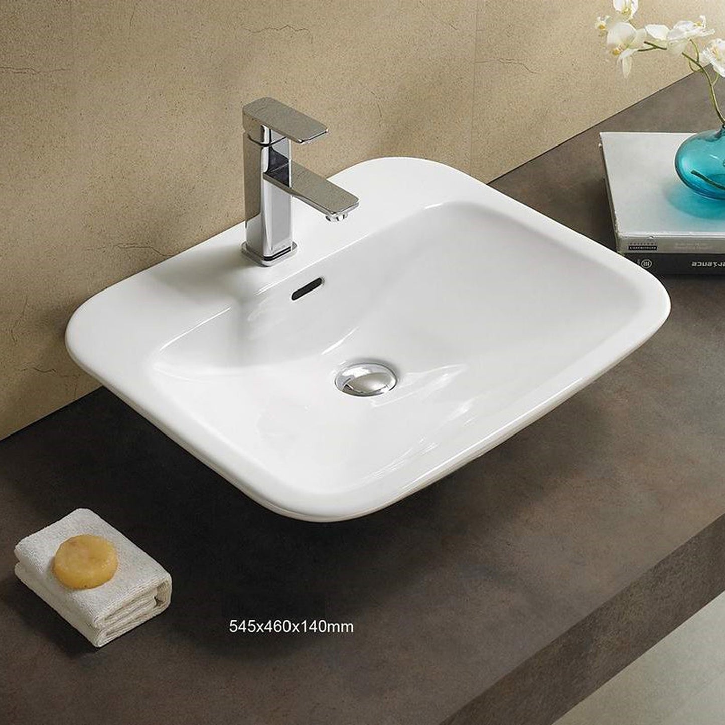 American Imaginations AI-28215 Rectangle White Ceramic Bathroom Vessel Sink with Enamel Glaze Finish