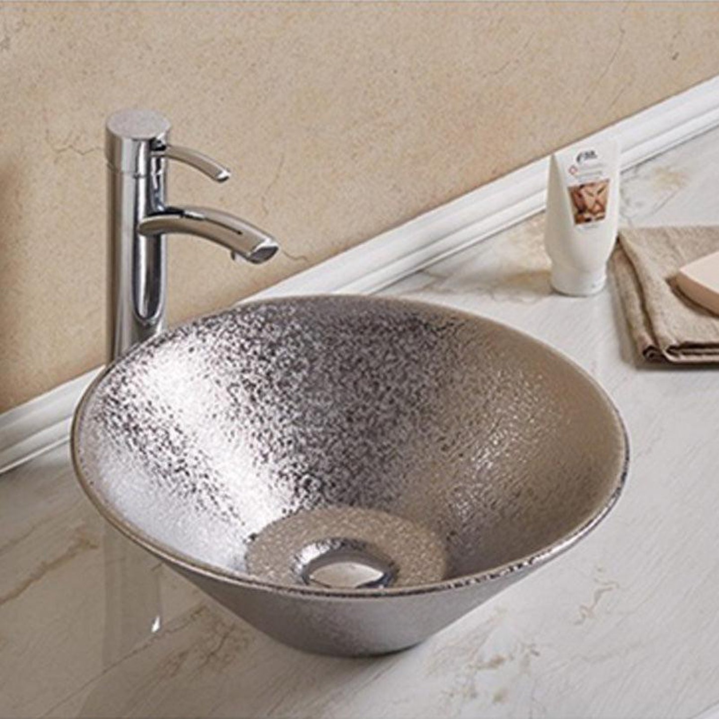 American Imaginations AI-28389 16" Round Enamel Glaze Silver Ceramic Transitional