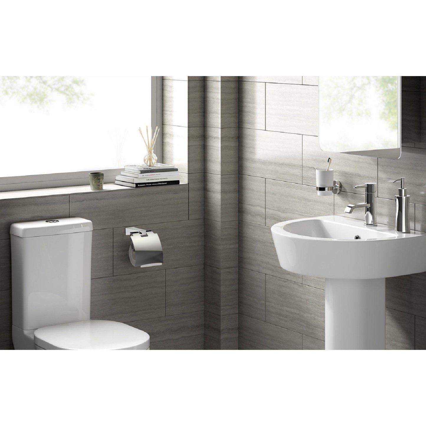 American Imaginations AI-34599 5" Chrome Rectangular Wall Mount Modern Toilet Paper Roll Holder