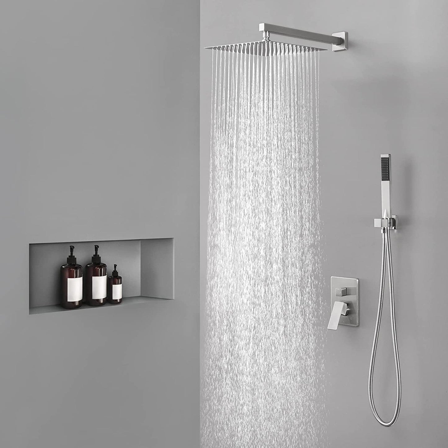 American Imaginations AI-36137 13" Brushed Nickel Rectangle Stainless Steel Modern Shower Kit