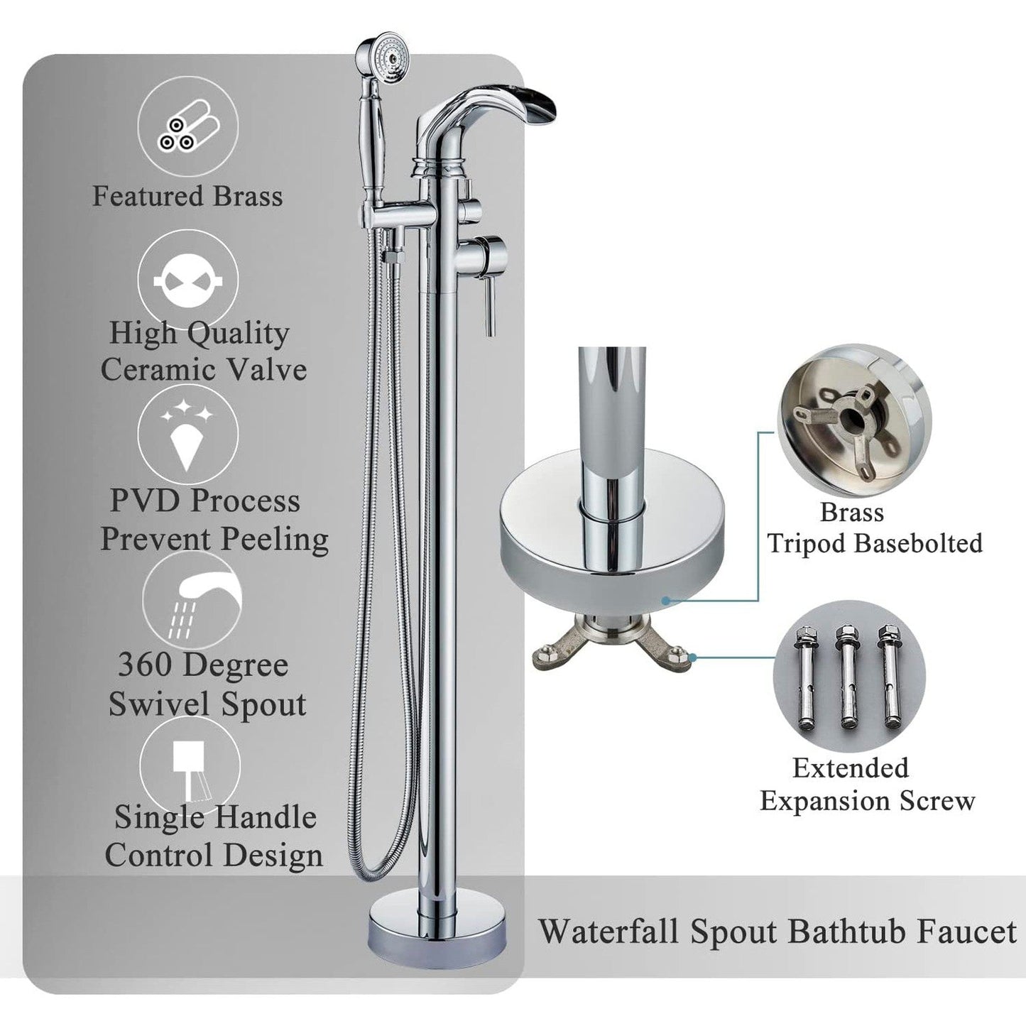 American Imaginations AI-36245 6" Chrome Curved Brass-Ceramic Modern Bathtub Shower Faucet