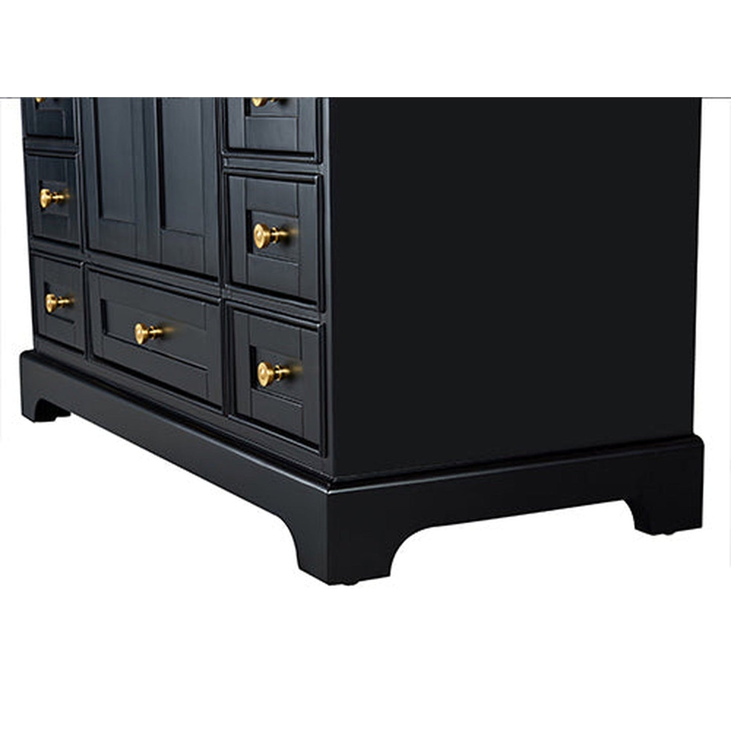 Ancerre Designs Audrey 48" 2-Door 9-Drawer Black Onyx Bathroom Vanity With White Marble Vanity Top, Single Undermount Ceramic Sink, 4" Solid Wood Backsplash and Satin Brushed Gold Hardware