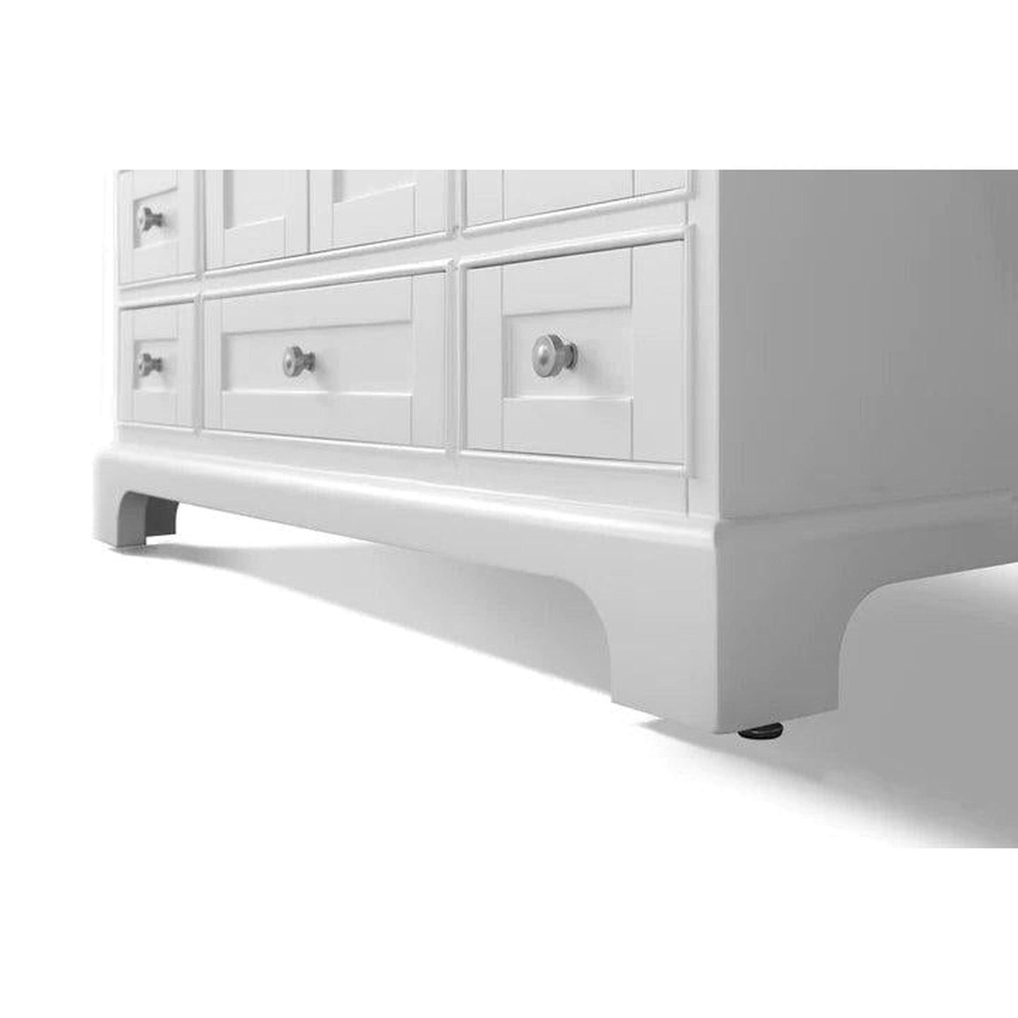 Ancerre Designs Audrey 48" 2-Door 9-Drawer White Bathroom Vanity With White Marble Vanity Top, Single Undermount Ceramic Sink and 4" Solid Wood Backsplash and Brushed Nickel Finish Hardware