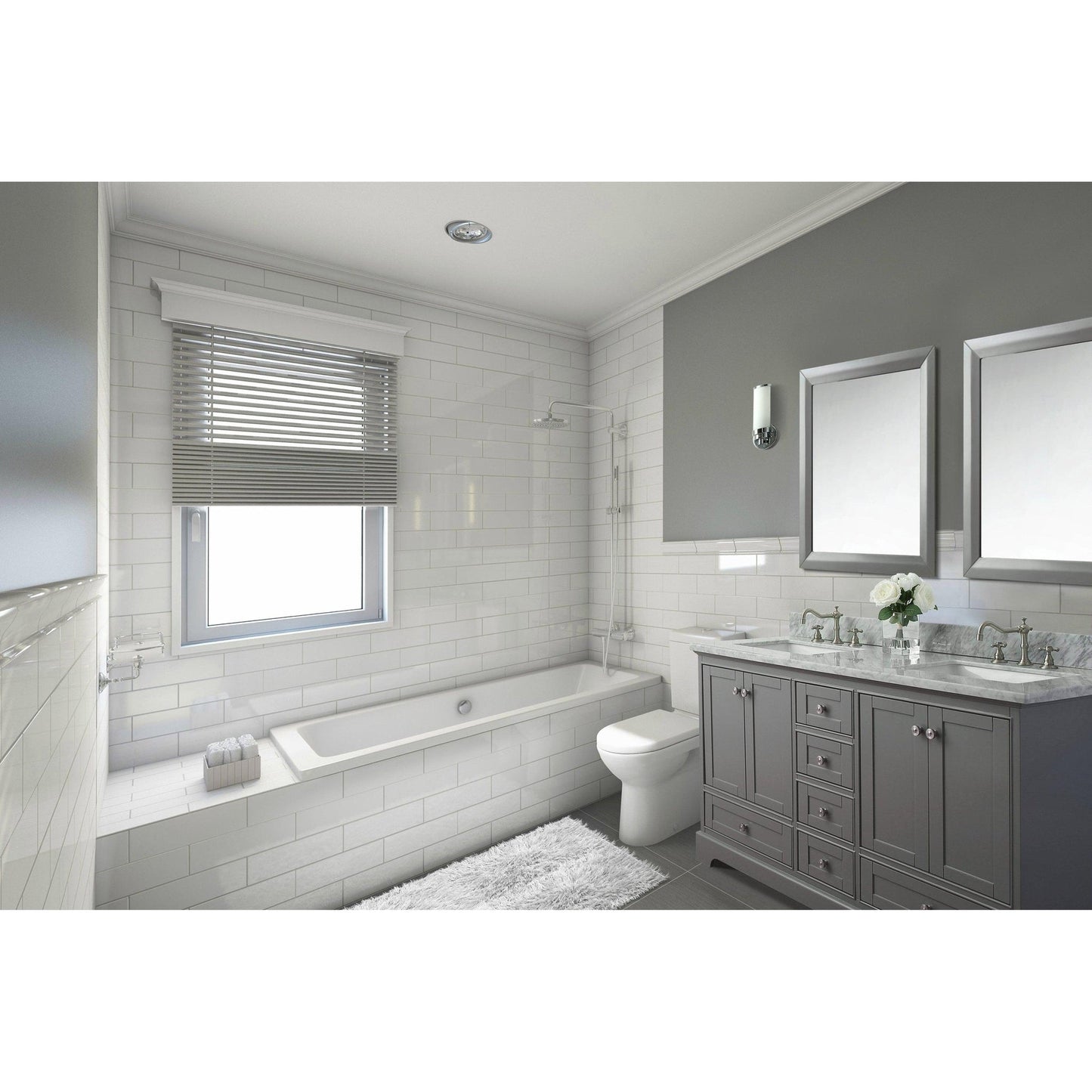 Ancerre Designs Audrey 60" 4-Door 6-Drawer Sapphire Gray Bathroom Vanity With White Marble Vanity Top, Double Undermount Ceramic Sink and 4 Solid Wood Backsplash and Brushed Nickel Finish Hardware