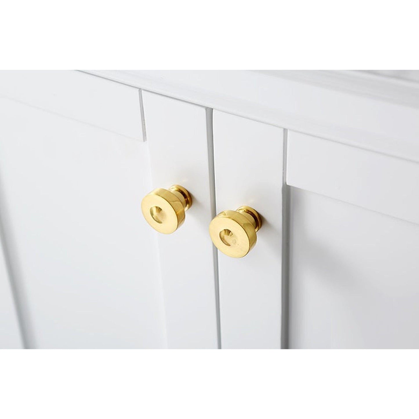 Ancerre Designs Audrey 60" 4-Door 6-Drawer White Bathroom Vanity With White Marble Vanity Top, Double Undermount Ceramic Sink, 4" Solid Wood Backsplash and Satin Brushed Gold Hardware