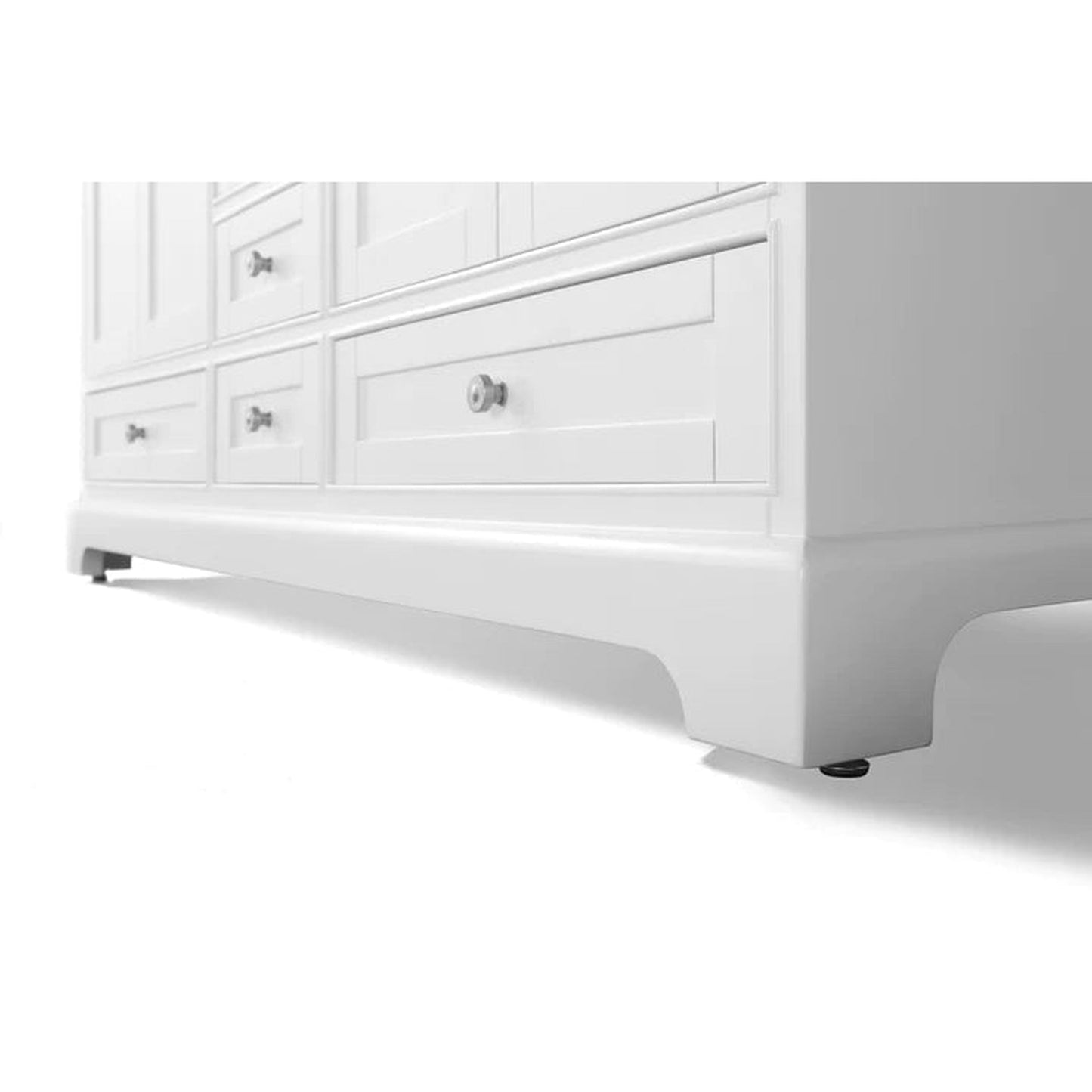 Ancerre Designs Audrey 72" 4-Door 6-Drawer White Bathroom Vanity With White Marble Vanity Top, Double Undermount Ceramic Sink, 4" Solid Wood Backsplash and Brushed Nickel Finish Hardware