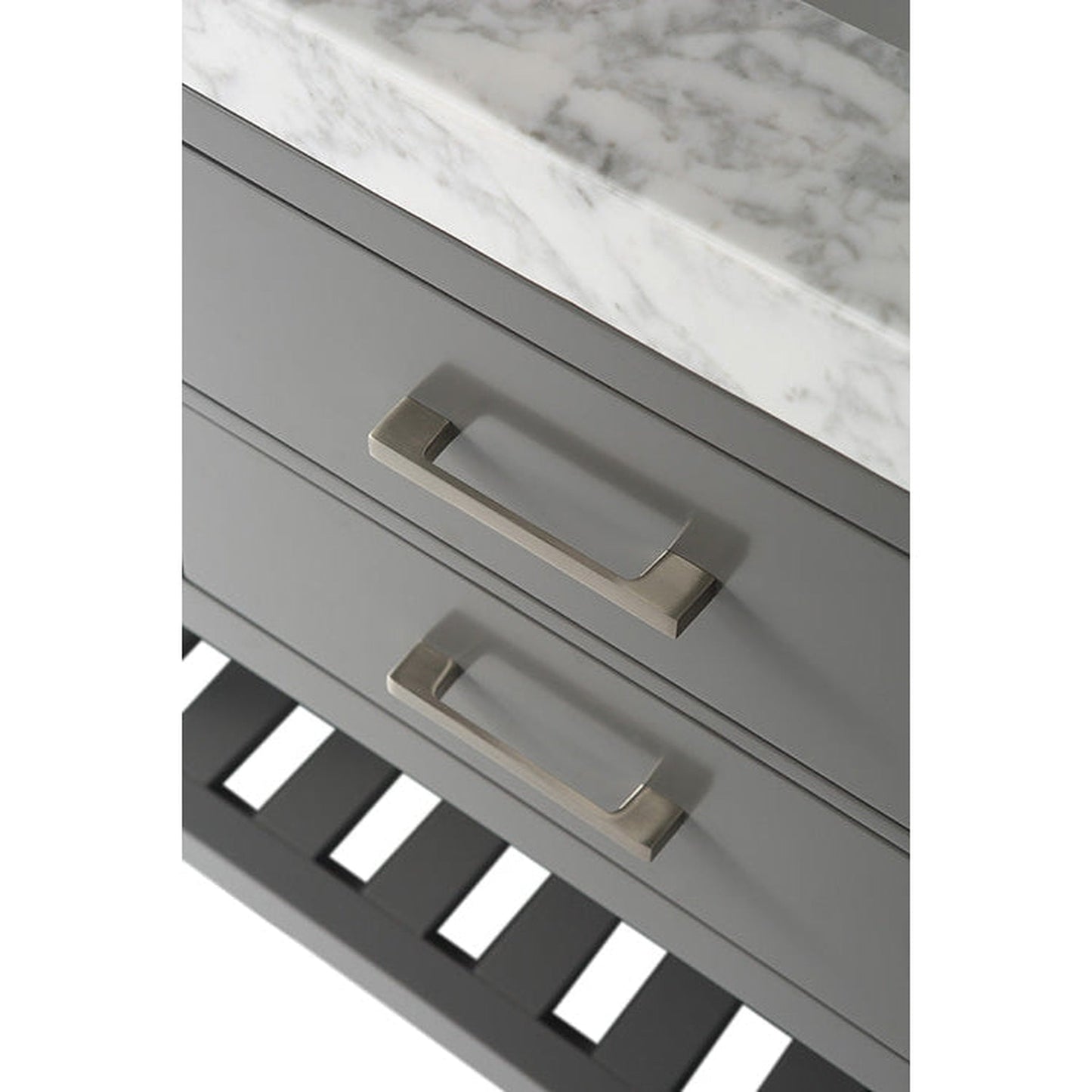 Ancerre Designs Elizabeth 48" 5-Drawer 1-Shelve Sapphire Gray Bathroom Vanity With Italian Carrara White Marble Vanity Top, Single Rectangle Undermount Ceramic Sink and 4" Solid Wood Backsplash