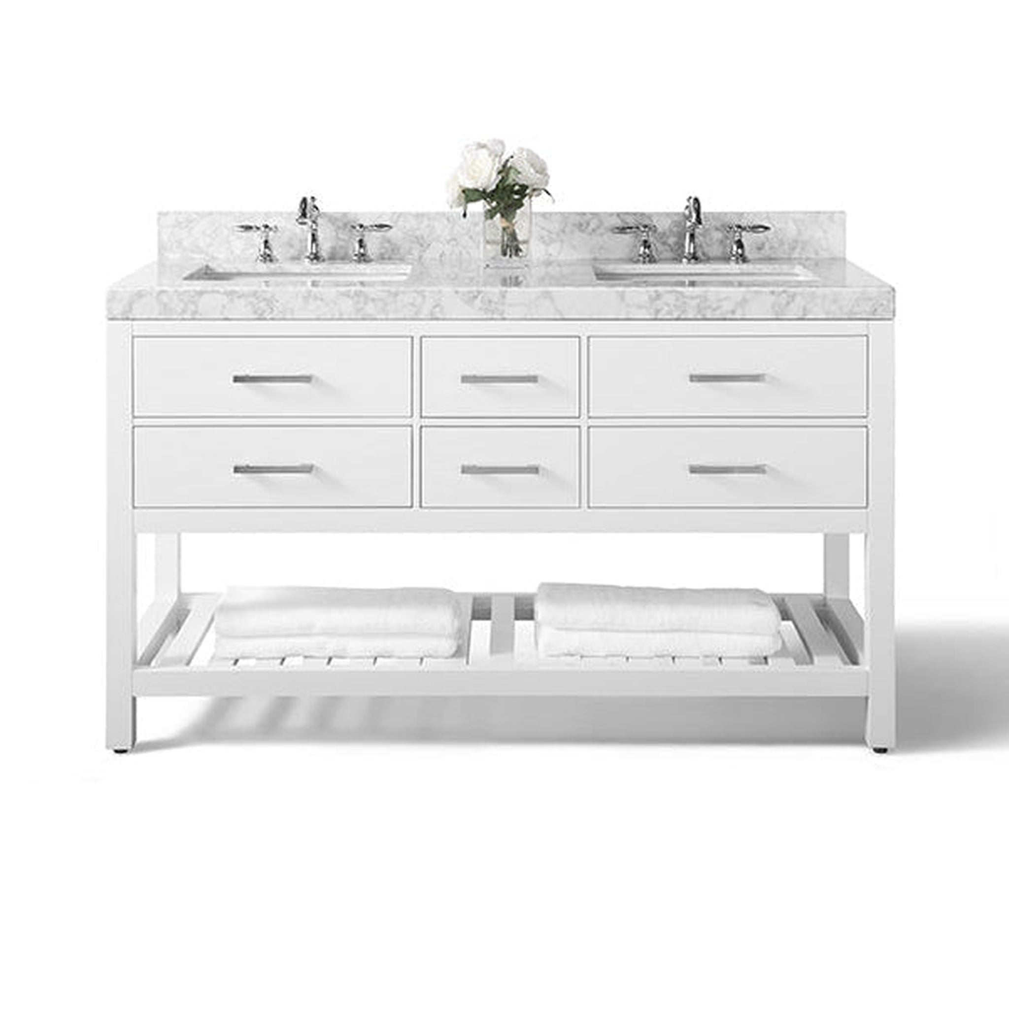 Ancerre Designs Elizabeth 60" 5-Drawer 1-Shelve White Bathroom Vanity