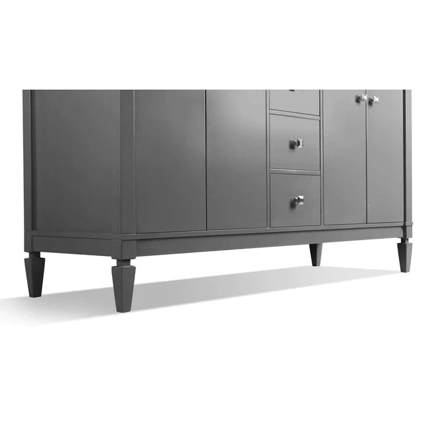 Ancerre Designs Kayleigh 60" 4-Door 3-Drawer Sapphire Gray Bathroom Vanity With Italian Carrara White Marble Vanity Top, Double Undermount Ceramic Sinks, 4" Solid Wood Backsplash and Brushed Nickel Finish Hardware