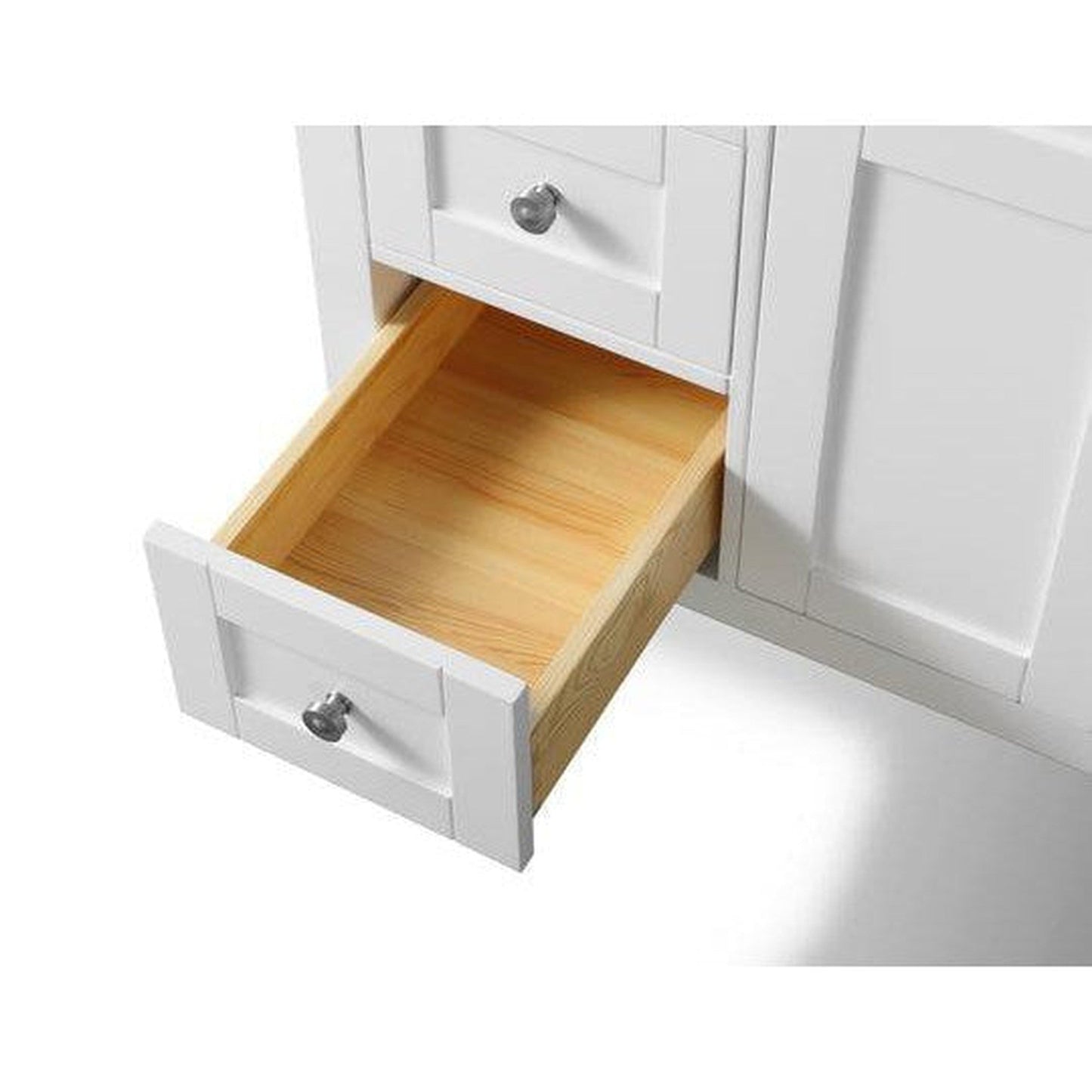 Ancerre Designs Maili 60" 4-Door 3-Drawer White Bathroom Vanity With Italian Carrara White Marble Vanity Top, Double Rectangle Undermount Ceramic Sinks and 4" Solid Wood Backsplash and Satin Brushed Gold Hardware