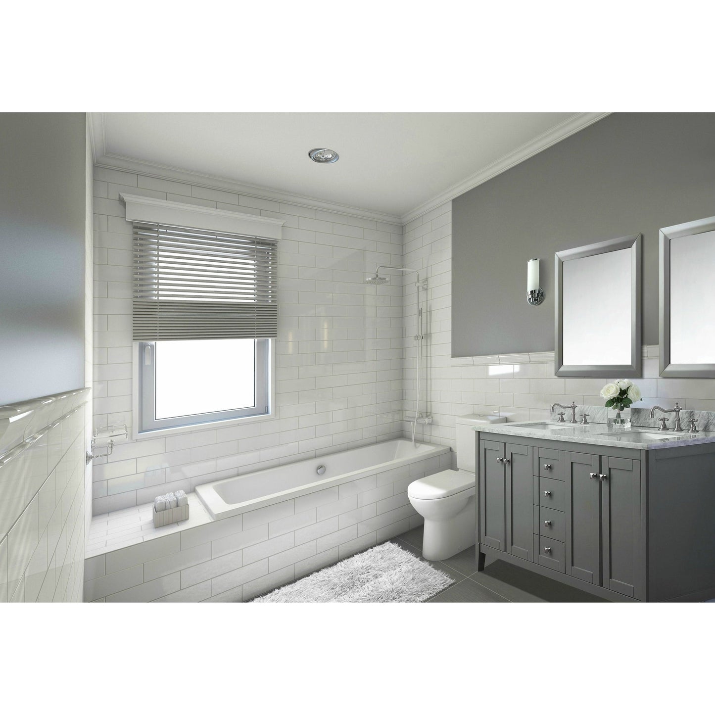 Ancerre Designs Shelton 60" 4-Door 6-Drawer Sapphire Gray Bathroom Vanity With Italian Carrara White Marble Vanity Top, Double Rectangle Undermount Ceramic Sinks and 4" Backsplash