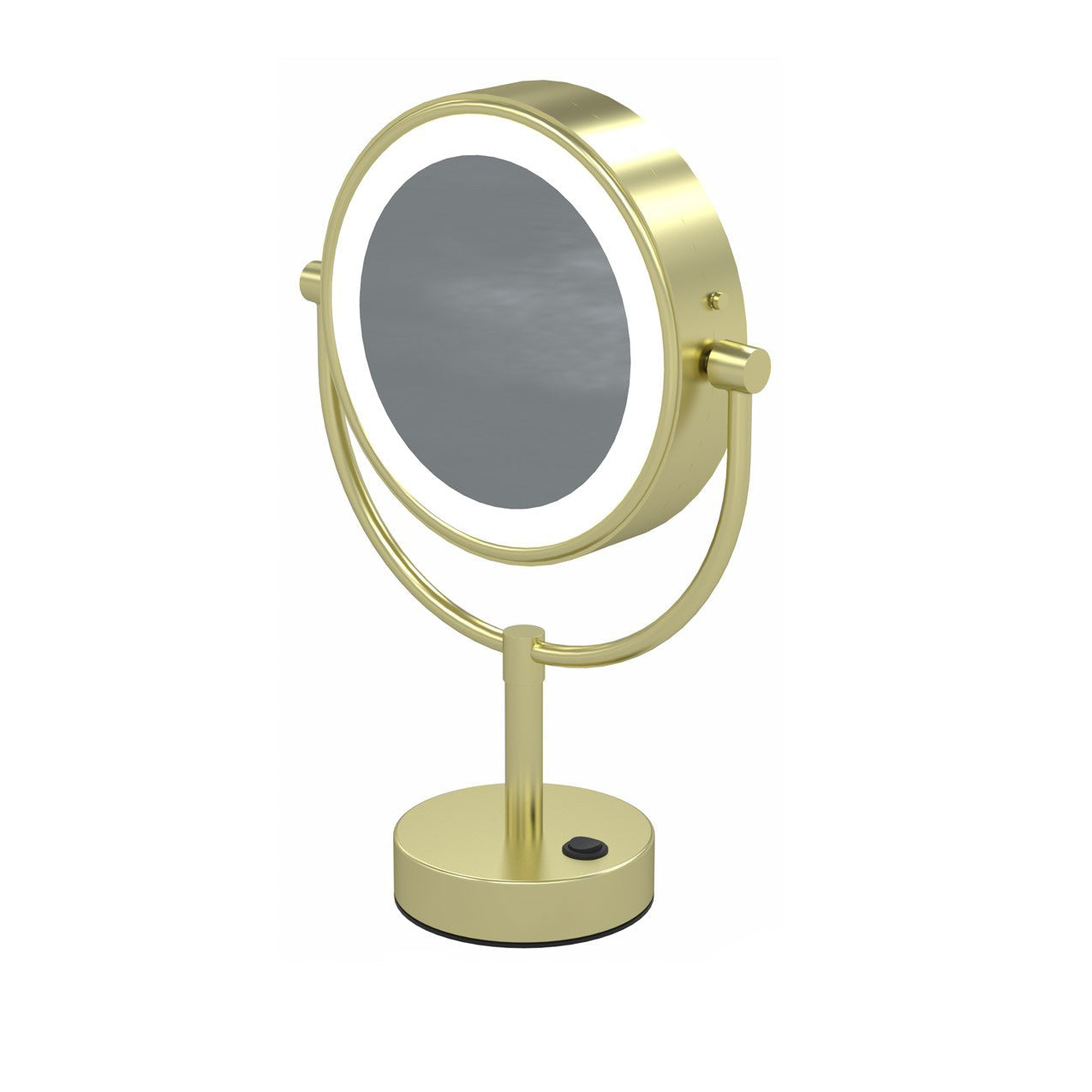 Aptations Kimball & Young 15" x 9" Round Brushed Brass Freestanding Magnified Mirror