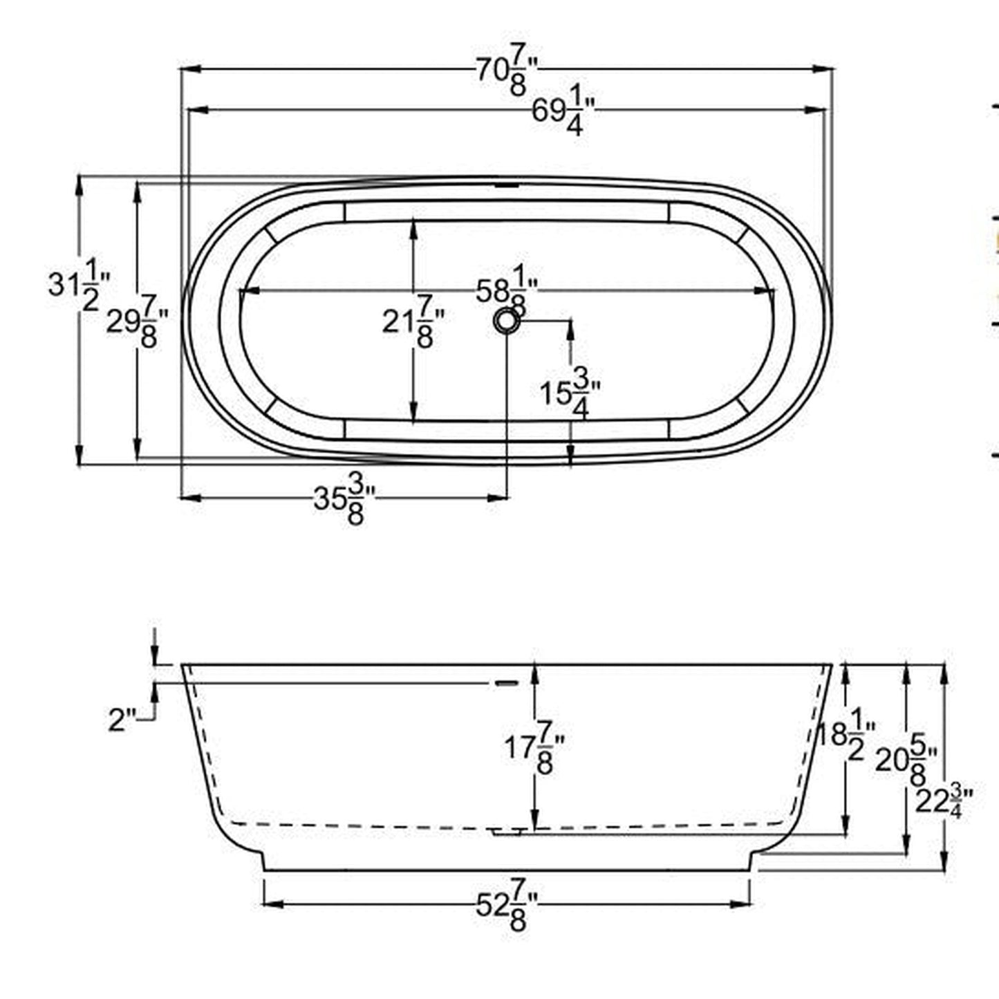 Atlantis Whirlpools Asaro 71" x 31" White Freestanding Stone Resin Soaker Bathtub