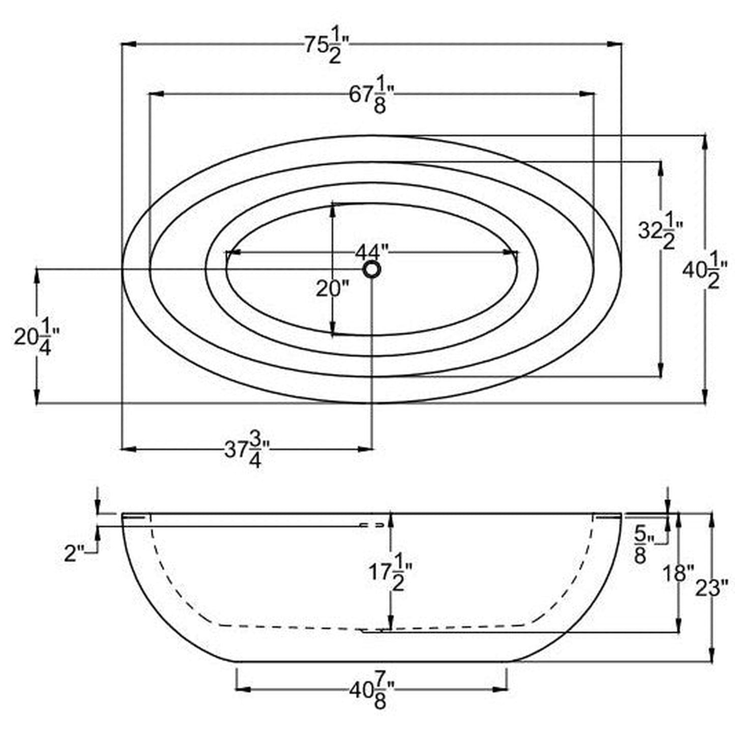 Atlantis Whirlpools Cabarita 75" x 41" White Freestanding Stone Resin Soaker Bathtub