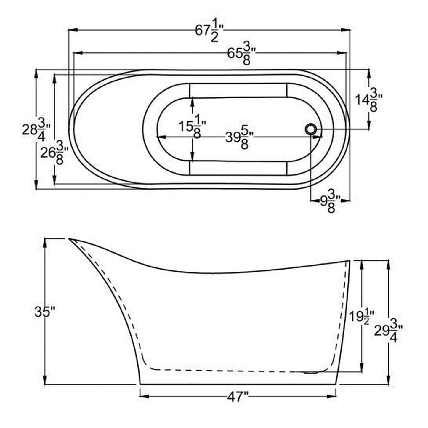 Atlantis Whirlpools Cavendish 67" x 30" White Freestanding Stone Resin Soaker Bathtub