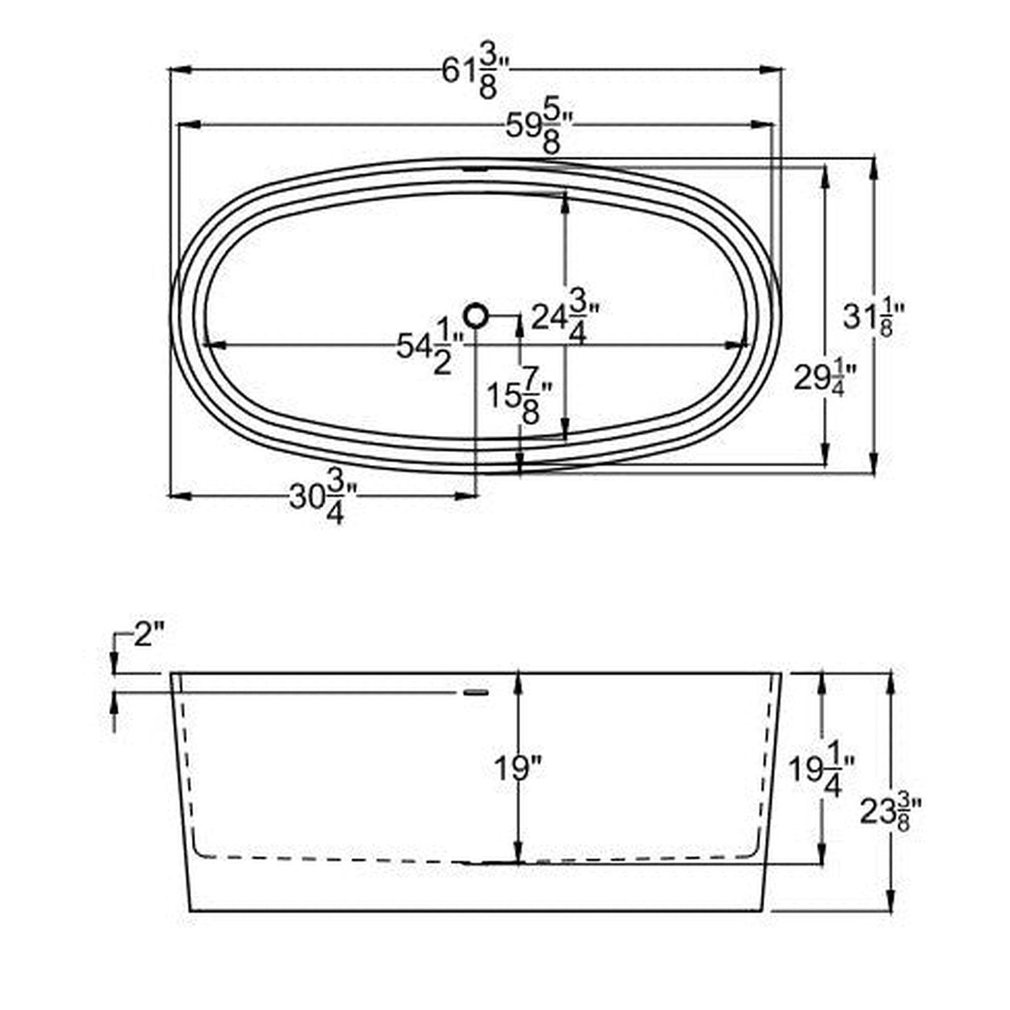 Atlantis Whirlpools Kurow 61" x 31" White Freestanding Stone Resin Soaker Bathtub