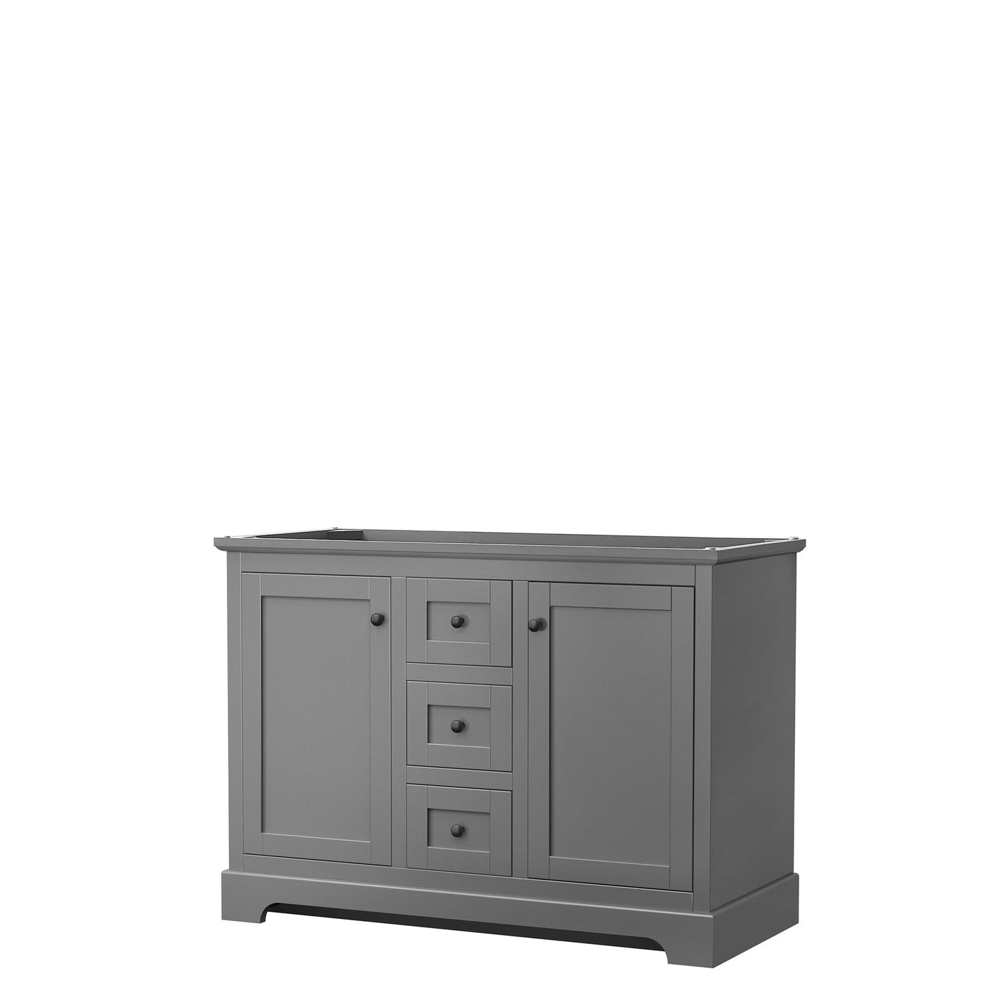 Avery 48" Double Bathroom Vanity in Dark Gray, No Countertop, No Sinks, Matte Black Trim