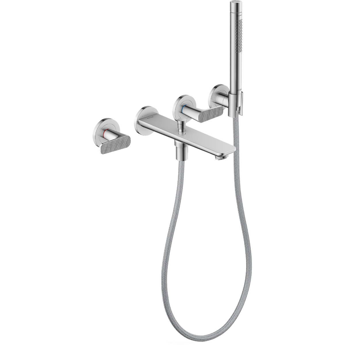 Axor Citterio C 1.75 GPM 3-Hole Chrome Wall Mounted Tub Filler With Cubic Cut Handshower and Holder